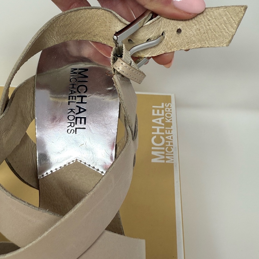 Michael Kors Strappy Platform Heels Beige Open Toe High Heel Sandals - Picture 9 of 12